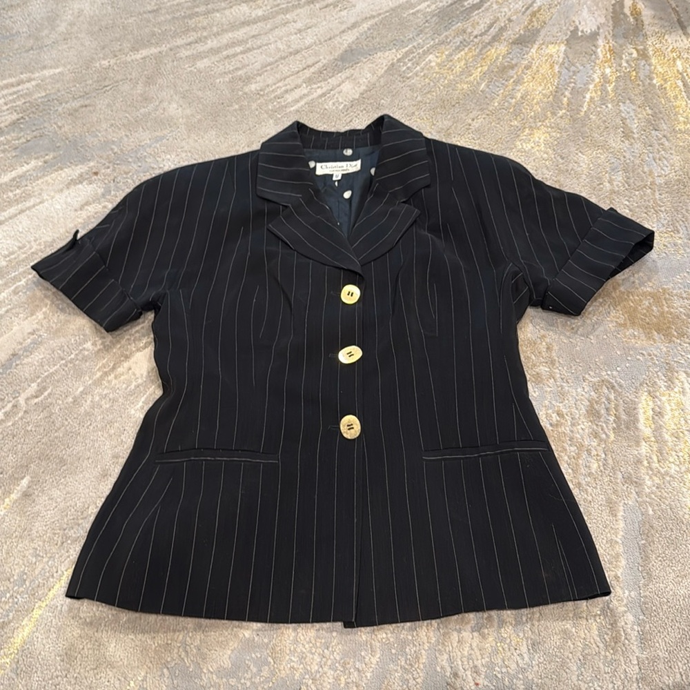 VTG Christian Dior Short Sleeve Jacket black pin stripe made in Italy size 10